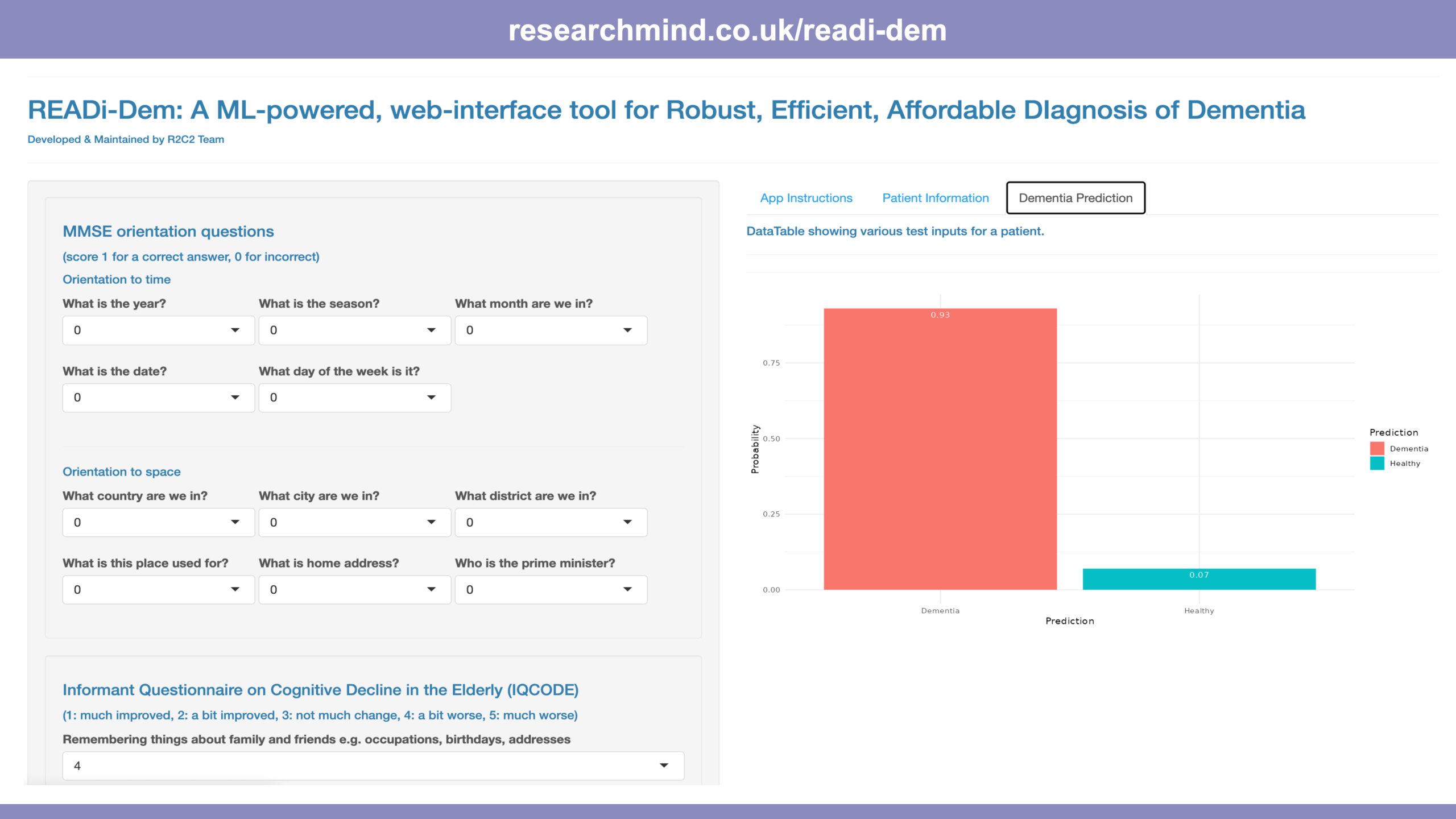 READI-DEM: Machine Learning Powered Dementia Diagnosis Tool
